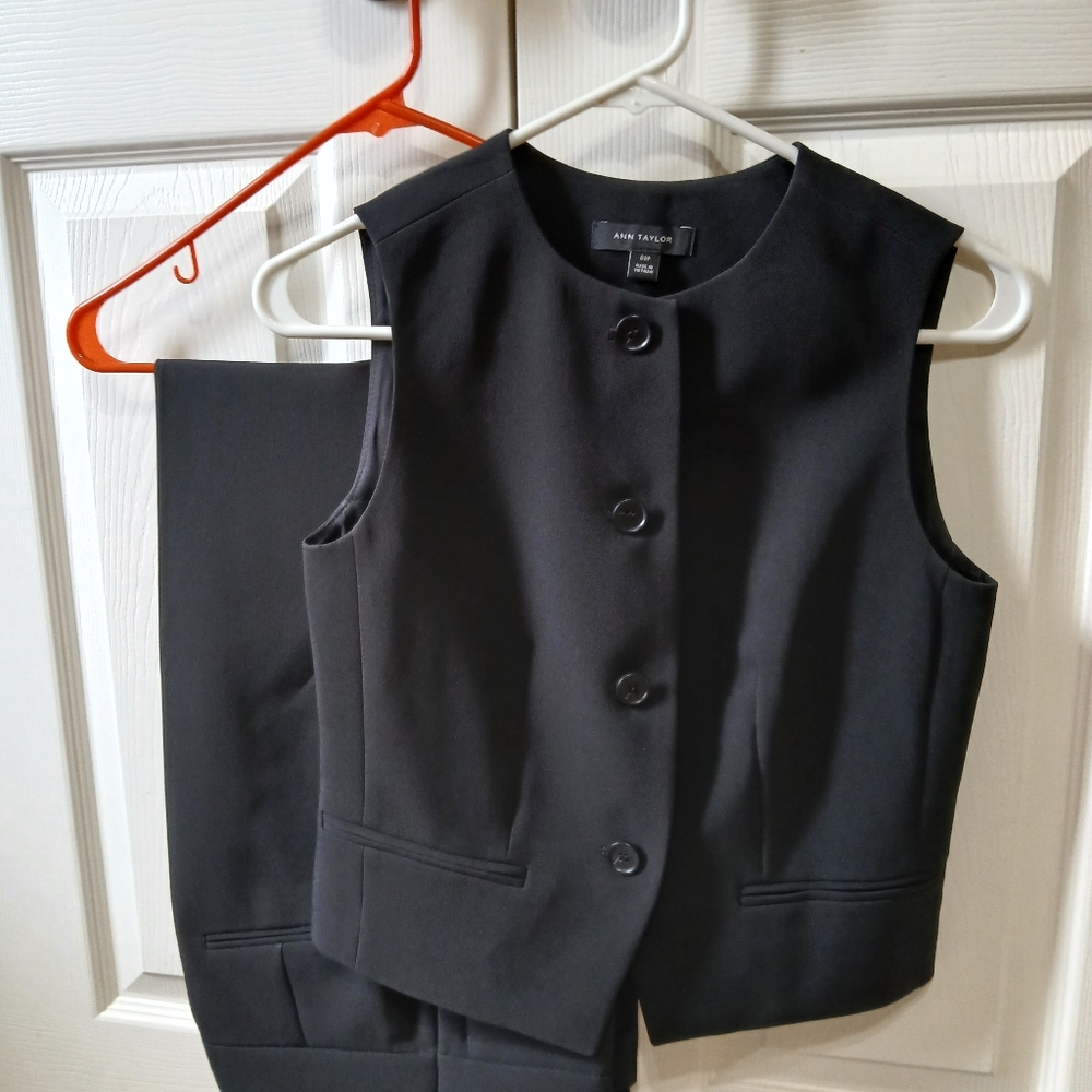 SET ANN TAYLOR CREPE SINGLE BREASTED VEST &  CREPE WIDE LEG TROUSERS, 00P, 0P